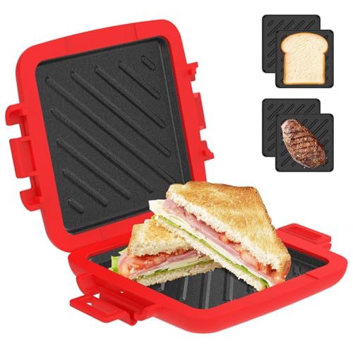 Sandwichera para microondas, extraíble, silicona, apto para lavavajillas, sandwiches, para sándwiches en casa, oficina, dormitorio, horno microondas (Gules)