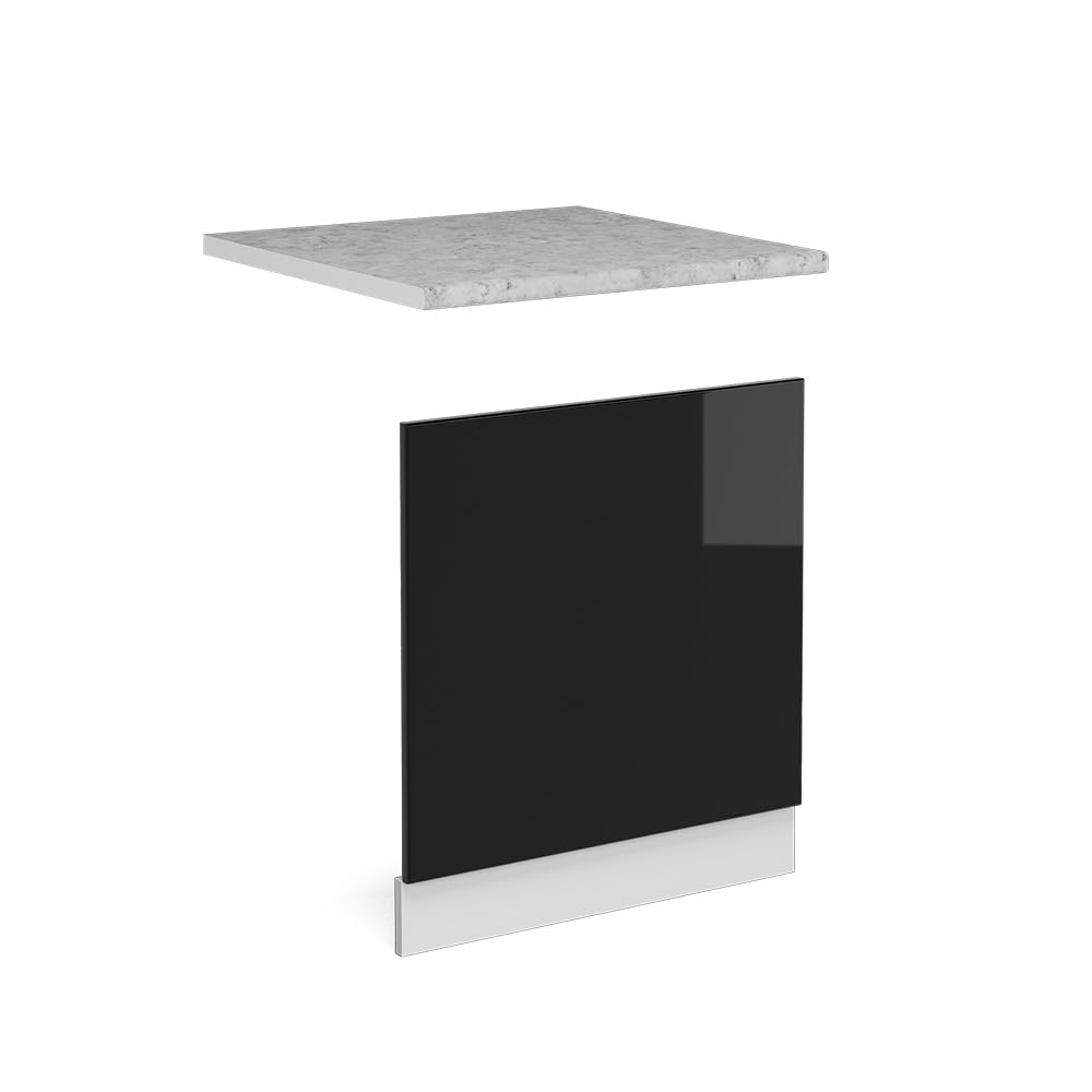 Vicco Front panel Raul, Black high gloss, 60 cm, WT Marble, for flexible combination within modular kitchen systems
