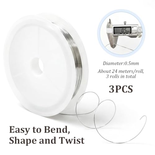 Image of PATPAT 3Rolls 24M*0.5mm Steel Wires Metal Wire for Craft Jewellery Making