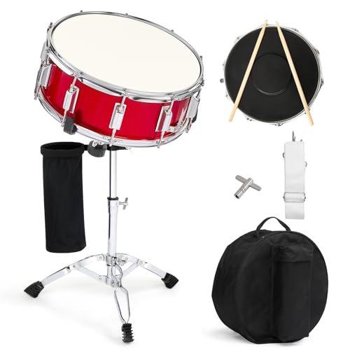 Ktaxon 14 x 5.5 inches Snare Drum Set, Marching Snare Drum Kit for Students Beginners, Comes with Stand Sticks, Key, Bag, Mute Pad and Adjustable Straps (Red)