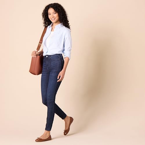 Amazon Essentials Damen Regular-Fit Langarm-Button-Down-Popeline-Hemd, Französisch Blau Weiß Streifen, M