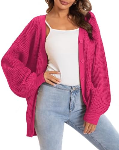 QUALFORT Women's Oversized 100% Cotton Cardigan Sweater
