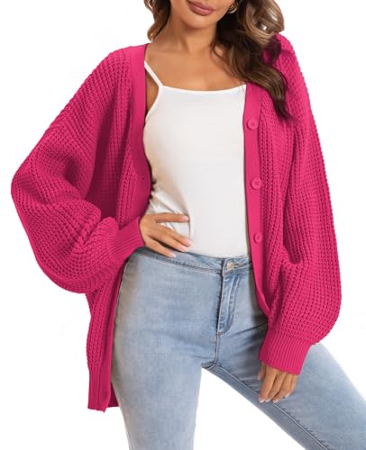 QUALFORT Cardigan Sweaters for Women 100% Cotton Button-Down Oversized Knit Outerwear Fall Tops for Women 2025