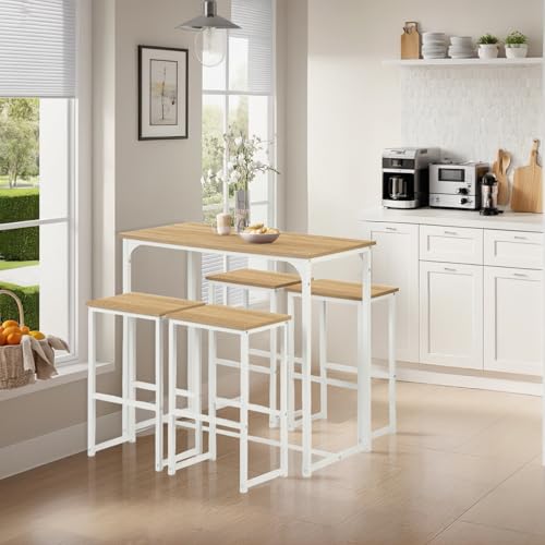 ZZINOKE Mesa Alta Cocina con Taburetes, Conjunto Mesa y Sillas Comedor, Adecuada para Cocina, Comedor, Bar, Mesa de Bar 100 × 50 × 90 CM, 4 Taburetes 30 × 40 × 65 CM, Blanco - imagen 6