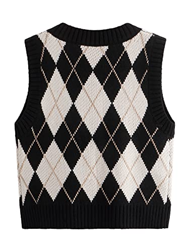 SweatyRocks Women's Plaid Geo Sleeveless V Neck Knit Crop Top Sweater Vest2
