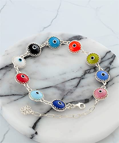 Gold Plated Sterling Silver Translucent Murano Glass Evil Eye Women Charm Link Bracele, Gift Boxed4
