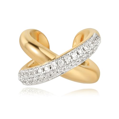 Ear Cuff Earrings for Women 14K Gold Plated Cubic Zirconia Paved Sparkling Huggie Ear Cuffs Non Piercing | Clip On Cartilage | Single