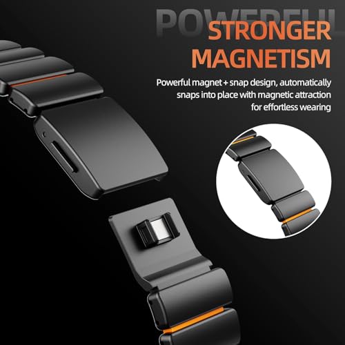 Image of Morofy Titanium Silicone Dual-Layer Link Bands Compatible with Apple Watch Band Ultra 3 /2 /1 49mm 46mm 45mm 44mm Men Women Magnetic Clasp Metal Strap for iwatch Series 11 10 9 8 7 6 5 4 SE (Black|Orange)