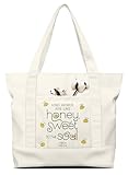 Miss Adola Aesthetic Canvas Tote Bag - Pouch Bag for Women Girls Gift Cotton Cloth Tote Bag with External & Inner Pocket for Shopping, Gym, Work, Travel, Vacation, Bee