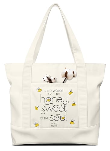 Miss Adola Aesthetic Canvas Tote Bag - Pouch Bag for Women Girls Gift Cotton Cloth Tote Bag with External & Inner Pocket for Shopping, Gym, Work, Travel, Vacation, Bee