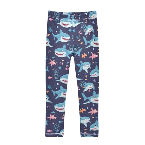 Cartoon Sharks Fish Girls' Leggings Toddler Doodles Cute Kids Yoga Pants Dance Active Tights 4T