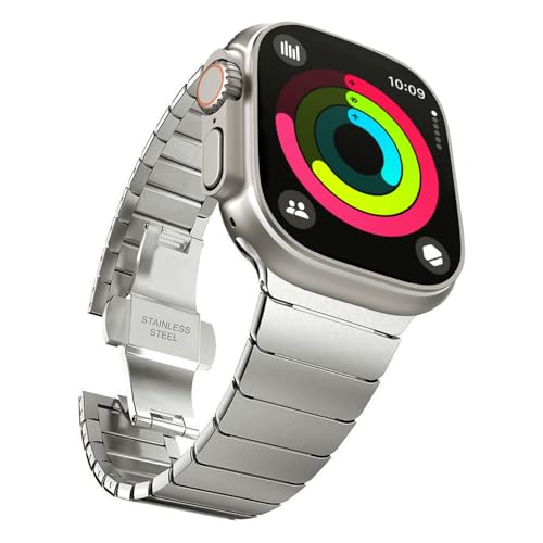 GOQELK Compatible avec Apple Watch Bracelet de rechange en acier inoxydable 316L 49 mm, 45 mm, 44 mm, 42 mm, convient pour iWatch Ultra 2/Ultra, Series 9/8/7/6/5/4/3/2/1/SE SE2 Titanium Gold..