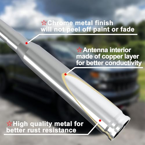 Image of Enigrette Chrome Car Truck Antenna with Tire Valve Caps American Flag Short Replacement for GMC Sierra Chevy Silverado Dodge Ram 1500 2500 3500 Ford F150 F250 F350 Super Duty Raptor, Accessories