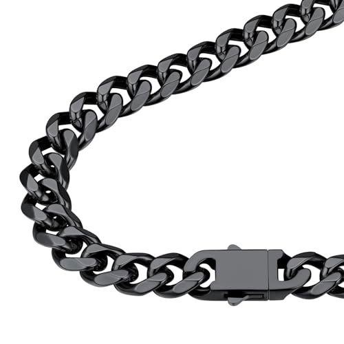 FindChic Cuban Link Chain for Men, 6/9/12mm Necklace Chain, Black/Gold Plated/Stainless Steel Necklace, Hypoallergenic & Tarnish-Proof Men's Jewelry Hip Hop Accessories, 18-30" Length Option