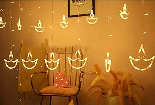 Image of Home Harmony's 12 Diya 138 LED Curtain String Lights with 8 Flashing Modes for Mandir Home Diwali Indoor Outdoor Birthday Parties Wedding Decoration (Diya)