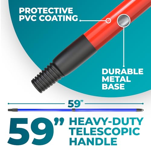 Image of HeloMorSqueegee Broom Scrubbing Brush with Telescopic Long Handle for Garage, Patio, Deck, Tile and Shower (59 Inch (Metal Broom Handle))