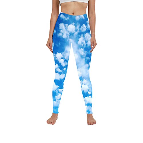 Women's High Waist The Blue Sky and White Clouds Leggings Print Pants Series Compression Leggings