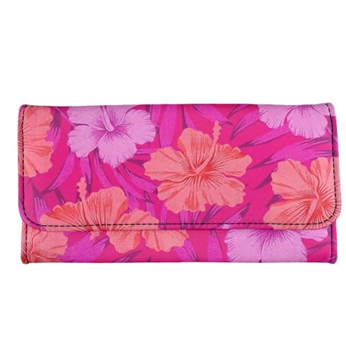 Howilath Womens Hibiscus Flower Wallet Clutch Organizer With Change Pocket, Credit Card Clutch Long Purse for Women - Hot Pink