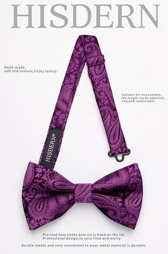 Image of HISDERN Bow Ties for Men Pretied Bow Tie Set Paisley Classic Bowties and Pocket Square Cufflinks Set for Wedding Party