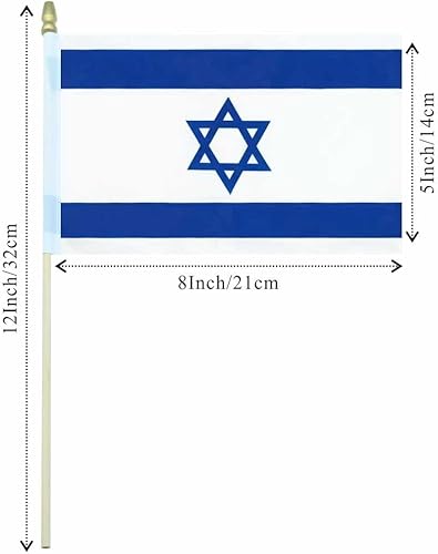 Miniatura 2 de Ckexin Paquete de 25 banderas israelíes pequeñas de mano con bandera israelí en palo de 5 x 8 pulgadas