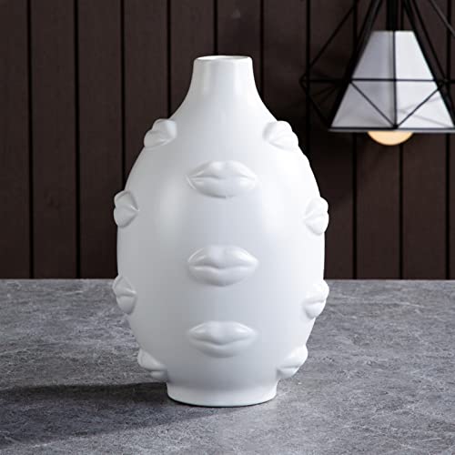 Vases à fleurs 3D lèvre poterie blanche pot fleur sèche décor à la maison