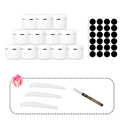 Lot de 12 pots à crème vides 50 ml - Lot de 12 pots à crème vides - En plastique blanc - Pour cosmétique, crème, lotion, pommades, huiles essentielles avec 3 mini spatules