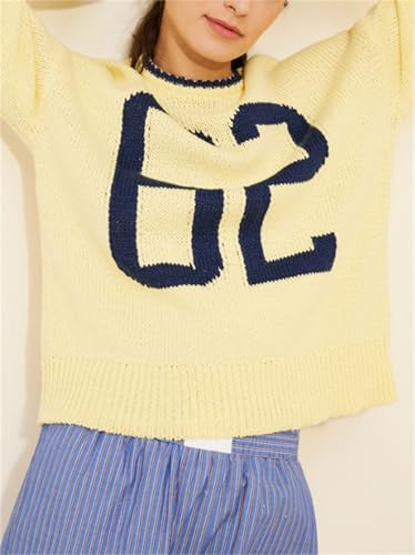 Women Y2k Number Graphic Pullover Sweater Preppy Oversized Long Sleeve Crewneck Knitwear Vintage Going Out Streetwear2