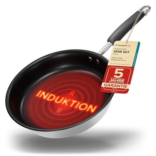 Bratpfanne 24 cm Induktion mit TEST SEHR GUT und 5 JAHREN GARANTIE - Antihaft Beschichtete Pfanne 24 cm Induktion - Induktionspfanne Spülmaschinen- und Ofenfest - Pfanne Induktion 24cm - Pfannen