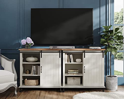 Wampat Sideboard Buffet Cabinets With Sliding Barn Door, Wood Coffee Bar Tables, Accent Cabinet Entryway Storage Table, Cabinets For Dining Room, Living Room,White #TOP3