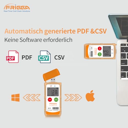 Frigga M2D Wiederverwendbare Temperatur Datenlogger USB Digitaler Temperatur Rekorder 14400 Punkte Hochpräzise Thermometer Logger PDF CSV Bericht (1pack)
