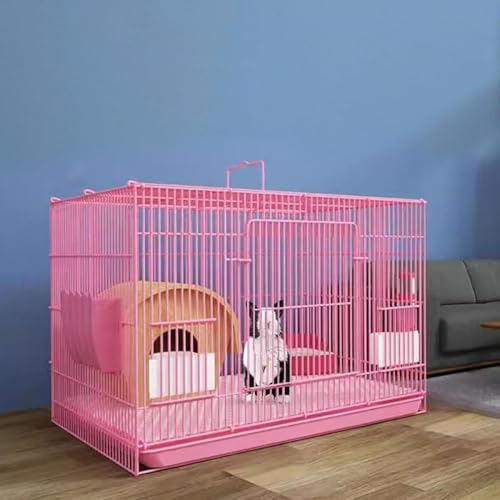 CokBlu 折りたたみ式透明大型ペットケージ ポータブル小動物用 ウサギ・子猫・チンチラ・モルモット・デグーに最適 引き出しトイレ付き 網かじり防止設計 専用休憩所付属 スロープと天井扉付き 組立掃除簡単 おしゃれな外観で室内にも調和
