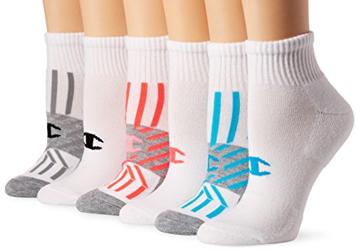 Champion womens Ankle (Pack of 6) Socks, White/Blue Stripes, Shoe Size 5-9 US