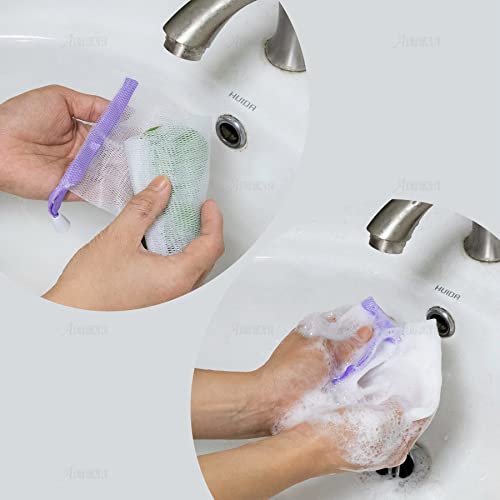 Auear, 20 Pcs Handmade Soap Exfoliating Mesh Soap Pouch Saver Bag Double Layer Bubble Foam Net Drawstring Holder Bags Bubble Mesh Bags(Assorted Colors) #TOP7