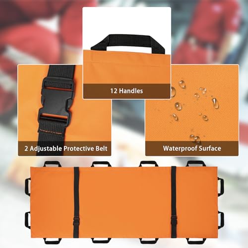 Image of Portable Transport Stretcher with 12 Handles，Dog Stretcher & Gurney with Carrying Bag Patient Animal Mover Travel Size Emergency Casualty Evacuation-Capacity 400lbs (Orange)