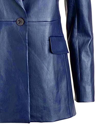 VearFit Office Wear 1-Button Real Genuine Lamskin Long sleeves Leather Blazar Coat Black, Blue and Brown For Women4