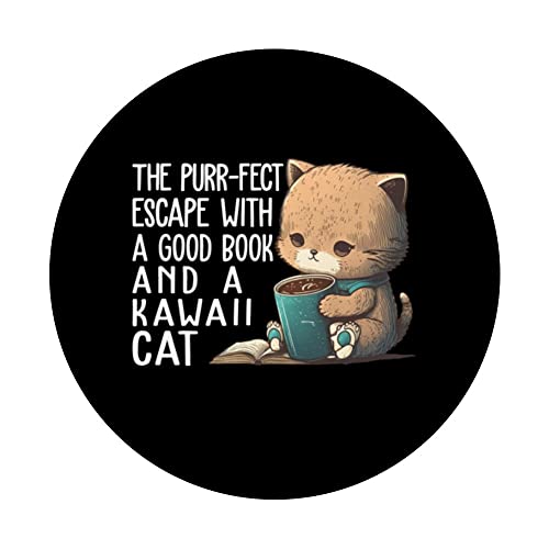 The purr-fect escape Book Lover Book Nerd Librarian PopSockets Swappable PopGrip, Black - Image 3