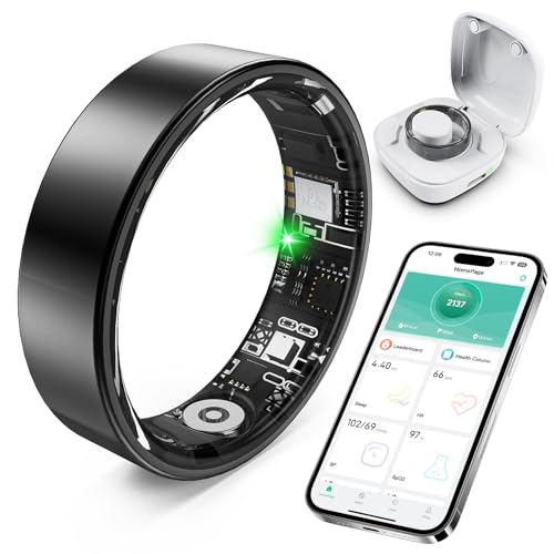SARUNN ER Smart Ring with Sleep Monitoring, Step Counting, Heart Rate, Blood Oxygen for iPhone and Android, No Subscription Fee, IP68 Waterproof Health Tracker (Black, 8)
