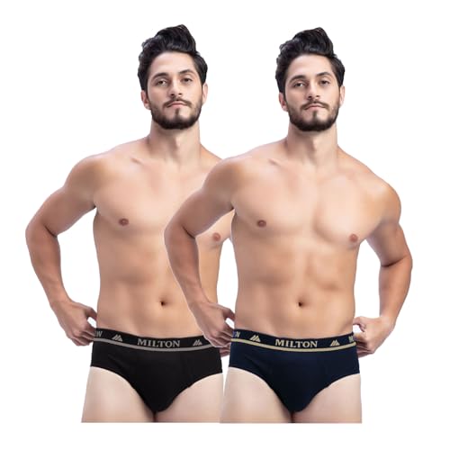 Image of Milton Mens Pure Cotton Solid Briefs|Soft Breathable Underwear for Men|Outer Elastic Comfort Fit Waistband|Skin-Friendly Essentials|Multi-Color, Color Name May Vary as per Availability|Pack of 2