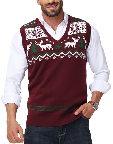 Men Christmas Sweater Vest V Neck Ugly Xmas Holiday Knit Sleeveless Pullover 1 Men Christmas Sweater Vest V Neck Ugly Xmas Holiday Knit Sleeveless Pullover