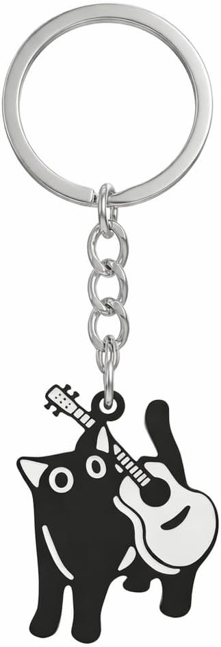 Cat Keychain – Animal Keychains Bag Charms for Women with Guitar, Cute Key Chains Gifts for Cat and Music Lovers, Girls, Friends, Teens