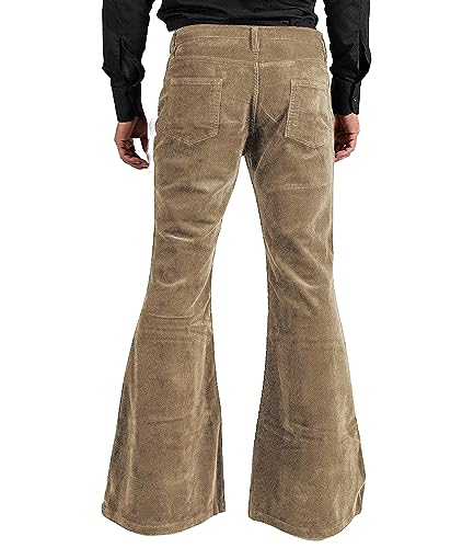 Image of Men's Corduroy Vintage Bell Bottom Pants 70s,Disco Stretchy Flared Pants Fit 60s 70s Outfits for Men,Mens Bell Bottom Jeans.