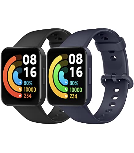 MoKo 2 Stück Armband Kompatibel mit Redmi Watch 2 Lite/Xiaomi Poco Watch Weiches Silikon Ersatzarmband Sportarmband Uhrenarmband für Damen Herren Schwarz/Mitternacht Blau