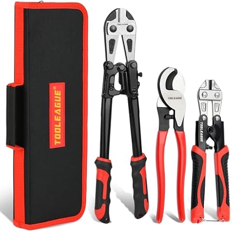 TOOLEAGUE 3Pcs Bolt Cutter Pliers Set,14" Heavy Duty Bolt Cutter,10" Wire Cable Cutter,8" Mini Bolt Cutter with Storage Bag,CR-V Blade, Easily Cut Locks, Barbed Wire, Thick Wire,Bolts, Rods, Chain Cover