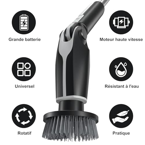 Likai Electric Spin Scrubber, Shower Scrubbing Brush with Long Handle & 8 Replaceable Brush Heads - Powerful Cleaner for Bathroom, Tub, Tile, Grout, Floor, Kitchen, Car, Black - Image 3