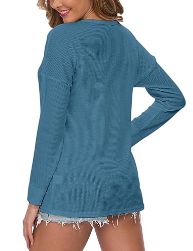 Image of MOLERANI Womens Long Sleeve Waffle Knit Henley Shirts Tunic Tops