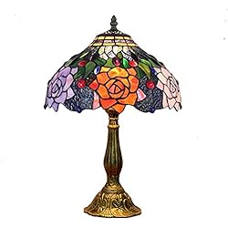 Lamparas Antiguas Para Escritorio Blivuself Lámpara Tiffany W12H18 pulgadas bicolor rosa libélula sombra antigua lámpara de mesa base escritorio luz de lectura amante sala de estar dormitorio bar artesanía regalos