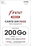 Carte SIM Free Pass M : Forfait 200 Go 5G Ultra-Data + Appels/SMS Illimités & 10 Go depuis l’Europe – Offre Mobile Sans Engagement