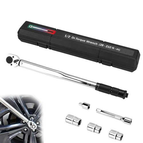 VitalBloom トルクレンチ プレセット型 差込角12.7mm (1/2インチ) 28-210N·m 車 タイヤ交換 とるくレンチセット 4/17/19/21mm レンジ ラチェットとエクステンションバー付き タイヤ交換 バイク 自転車用