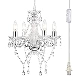 Plug in Chandelier Lighting Small Chrome Chandeliers Candle Style Traditional Chandelier 4-Light Corded Plug in Hanging Lights Crystal Chandeliers for Dining Room