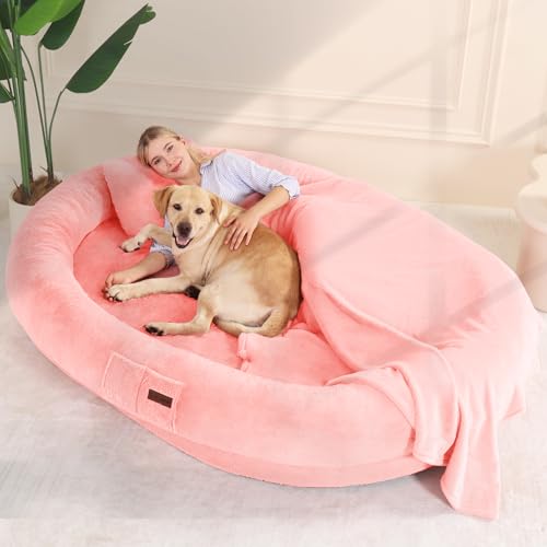 Image of Fvkind Human Sized Dog Beds for People, Human Dog Bed, 70 inchx33 inchx12 inch, Pink